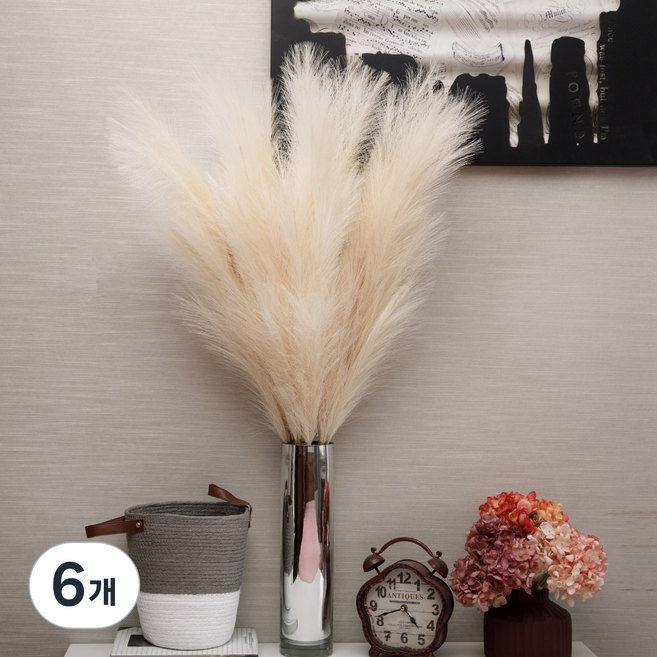 인조갈대 팜파스조화 핑크뮬리조화 110cm 대형 소품 인테리어 장식, 6개, 크림베이지