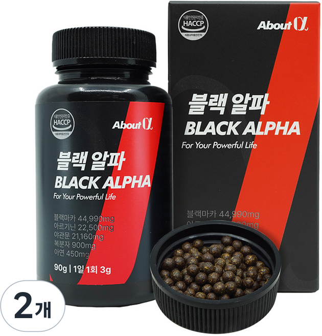 어바웃알파 블랙알파 남성 정력 영양제 장어22배+굴33배 활력 아르기닌 블랙마카 복분자 야관문 아연, 2개, 90g