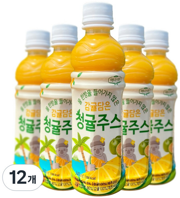 어니스틴 감귤 담은 청귤 주스 제주산 NFC주스 감귤 주스 학교 간식 교회 간식 어린이 주스 어린이집 간식, 12개, 340ml