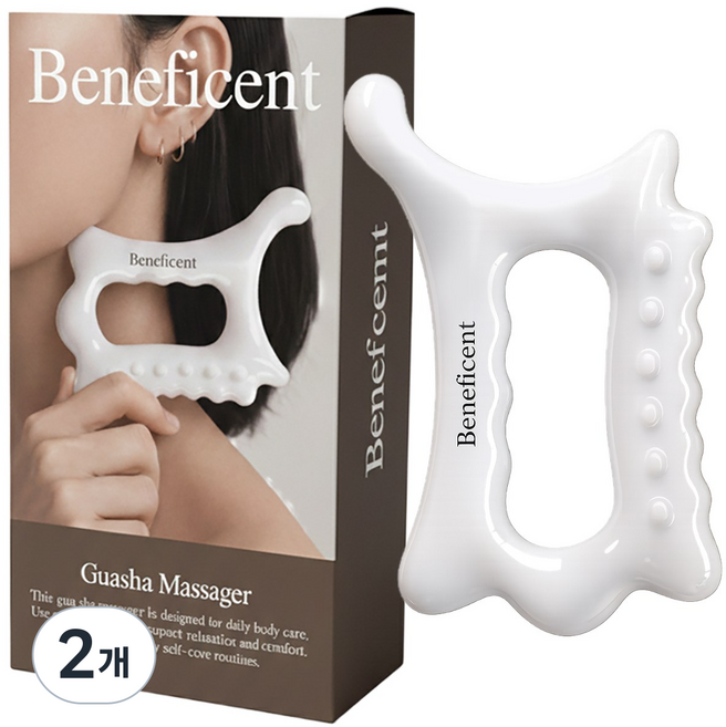 베네피센트 괄사 마사지기 두피 붓기 림프순환 얼굴 승모근, 화이트, 2개