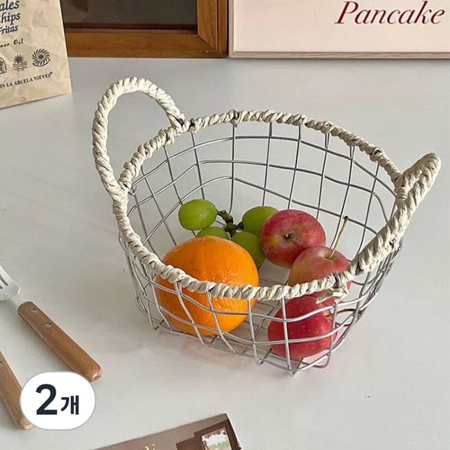 셔니엘 바스켓 수납함 와이어 정리함 과일바구니 간식보관함, 2개, 철제