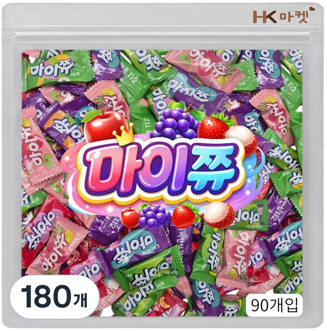에이치케이마켓 마이쮸 네가지맛 90개입 (사과 포도 딸기 리치), 4.5g, 180개