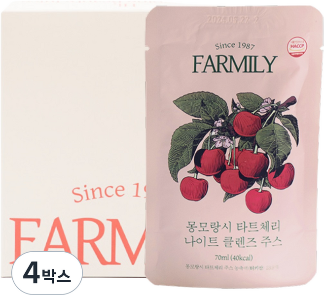 팜밀리 몽모랑시 타트체리 나이트 클렌즈 주스, 70ml, 4박스