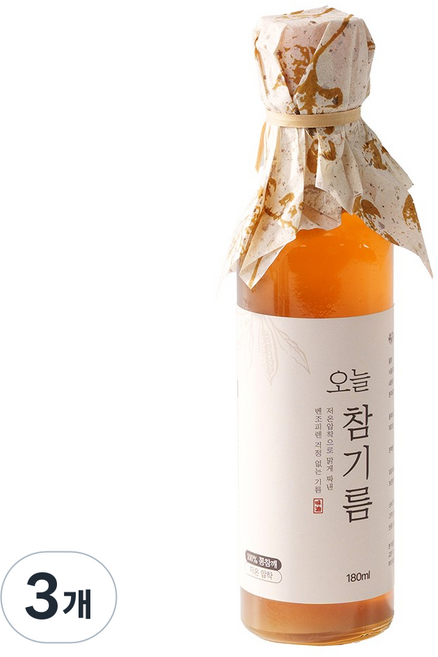 저온압착 통참깨 오늘참기름, 3개, 180ml