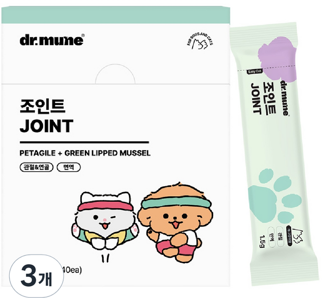 [총 40회 급여] 닥터뮨 조인트 관절 영양제 강아지 고양이 겸용 60g, 3개, 뼈/관절강화, 40회분