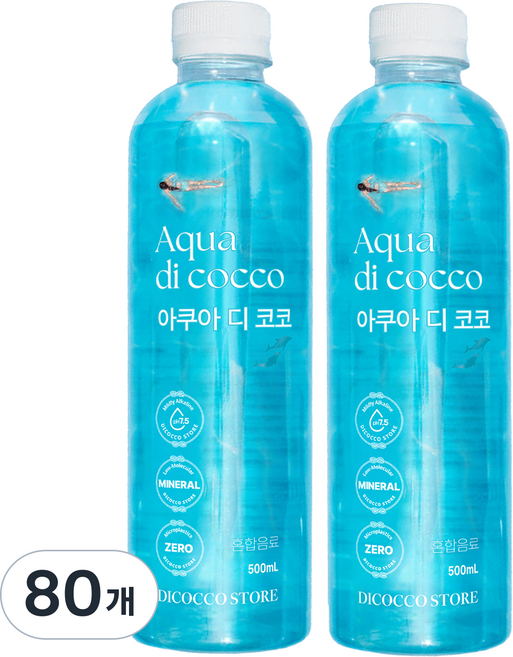 아쿠아디코코 pH 7.5 약 알칼리성 물 미네랄 워터 미세플라스틱 없는 깨끗하고 안전한 프리미엄 최고급 물 (FDA 할랄 인증 칼슘 칼륨 규소 마그네슘 함유), 80개, 500ml