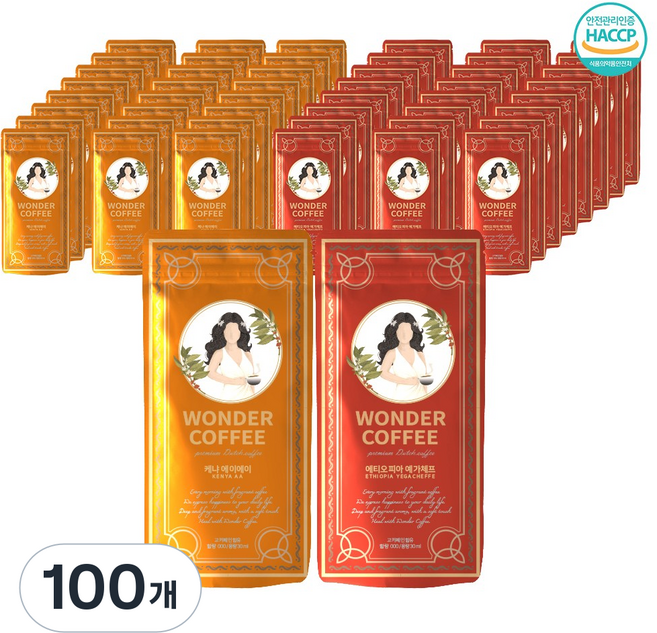 신선한 원더 더치커피 파우치 2종원두 혼합, 100개, 1개입, 30ml