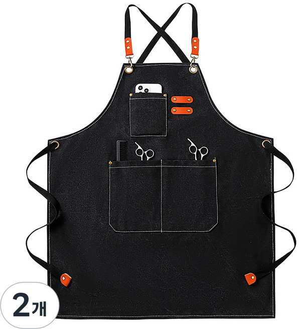 보들이 데님 앞치마 생활방수 프리미엄 남녀공용, 2개, 블랙
