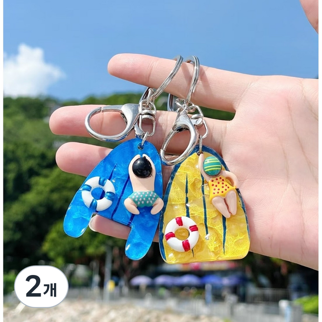 블랙장미 수영키링 가방 킥판 아크릴 열쇠고리, 2개, 옐로우 킥