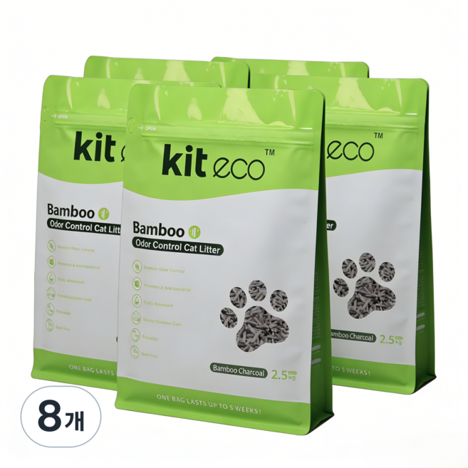 식물성 고양이모래 숯 함유 대나무섬유 무분진 생분해 변기배출 가능 초강력 탈취 두부모래 대체 캣리터, 대나무 숯내, 8개, 2.5kg