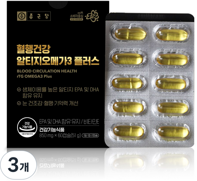 종근당 혈행건강 알티지 오메가3 플러스, 3개, 60정