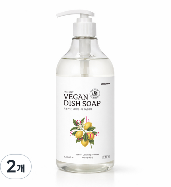 오썸 친환경 비건 주방세제 레몬향 대용량, 2개, 1L