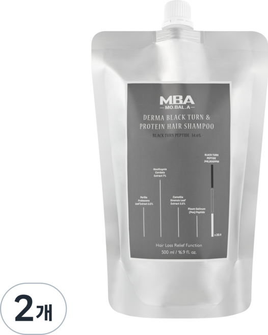 탈모완화 기능성 새치완화 모발아 더마 블랙턴 앤 프로틴 헤어 샴푸 (리필), 2개, 500ml