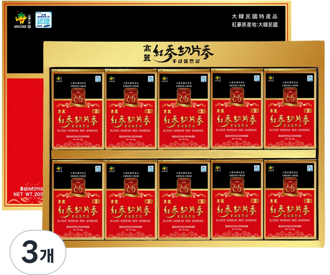 [국내산] 고려 홍삼 절편 4년근이상 어버이날 스승의날 꿀먹은 인삼 절편삼 선물세트, 3개, 200g