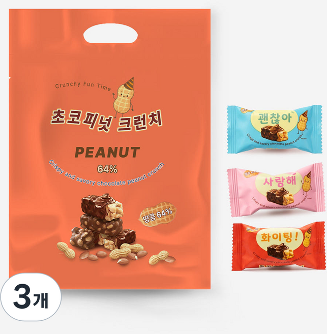 본아미 초코피넛 크런치 초코크런치 고소하고 맛있는 땅콩초코바, 3개, 600g