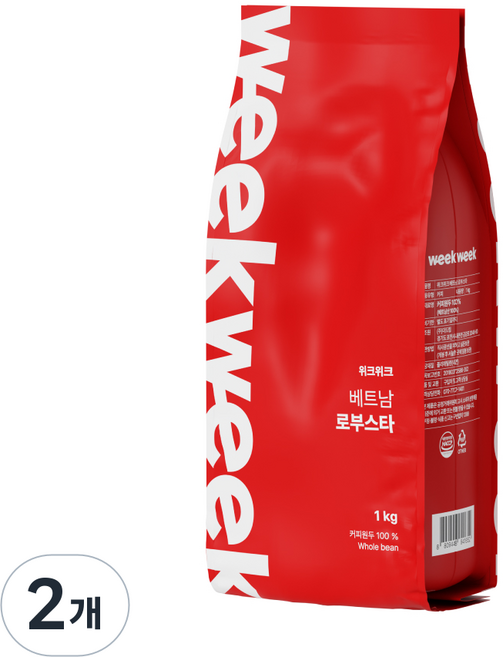 위크위크 고소한 베트남 로부스타 G1 원두 커피 홀빈, 2개, 1kg, 홀빈(분쇄안함)