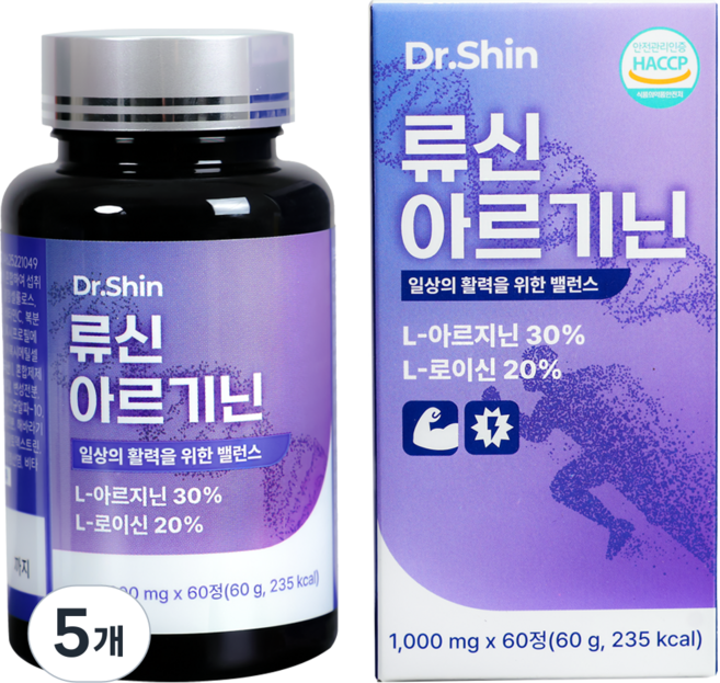 닥터신 류신 아르기닌 고함량 영양제 L아르기닌 18000mg, 5개, 60정