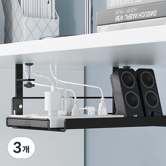 라온행복 무타공 와이드 멀티탭 거치대, 3개, 블랙