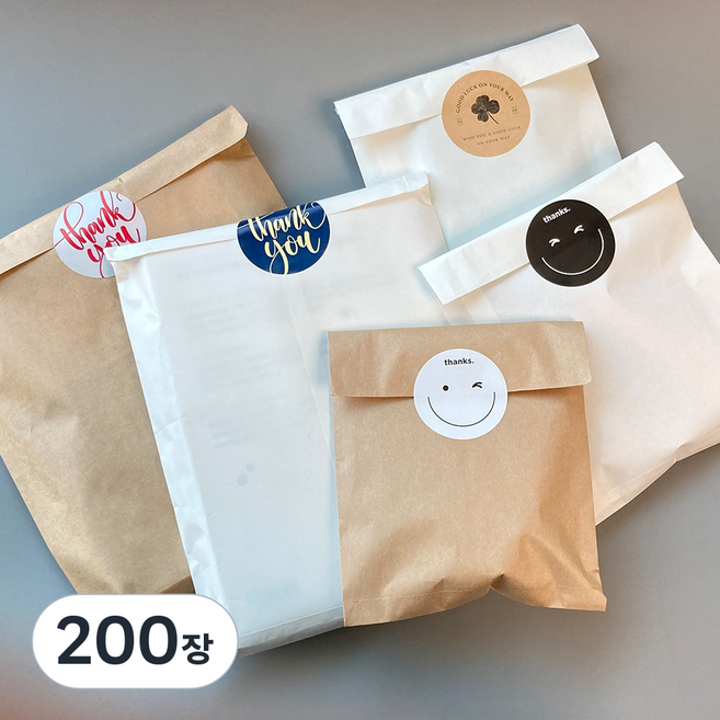 종이봉투 각대봉투 포장봉투 간식봉투 선물봉투 붕어빵봉투 호떡봉투 식품지봉투 책봉투, 화이트, 200장