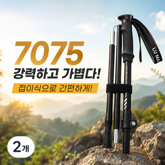 EcoStep 가볍고 강한 접이식 등산스틱, 블랙, 2개