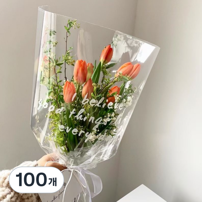 위캔바이 꽃다발 투명포장지 레터링 OPP 대형50장 한송이50장, 100개