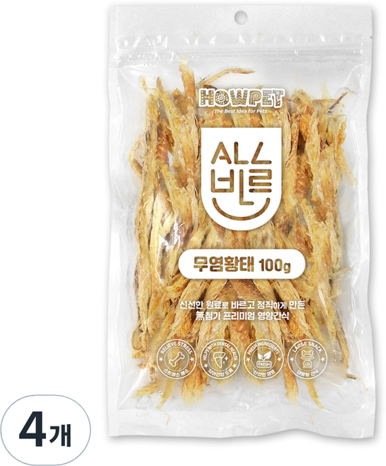 하우펫 올바른 무염황태 국내산 수제 건조간식, 4개, 100g, 황태