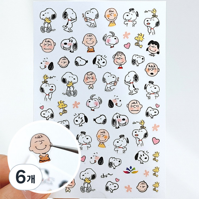 네일데칼 스누피 찰리브라운 네일아트스티커 2장세트, 6개, 스누피 A타입
