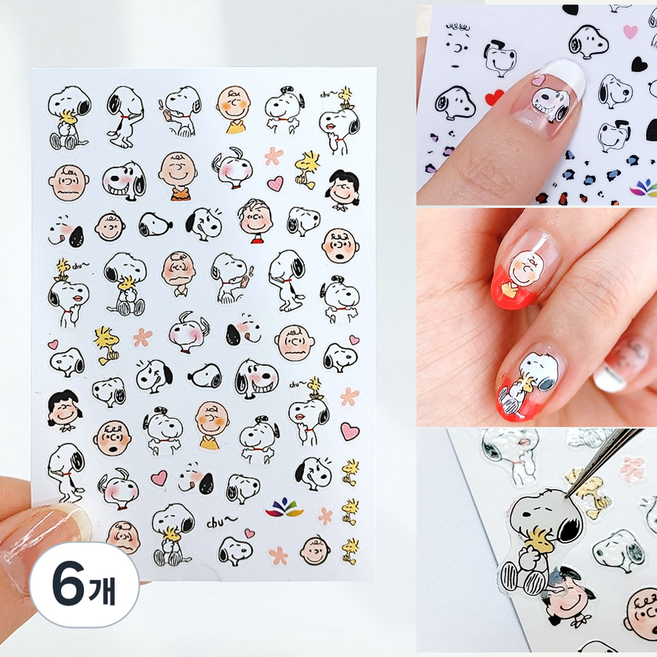 스누피 찰리브라운 네일데코스티커 2장세트, 6개, A 익살 스누피 스티커