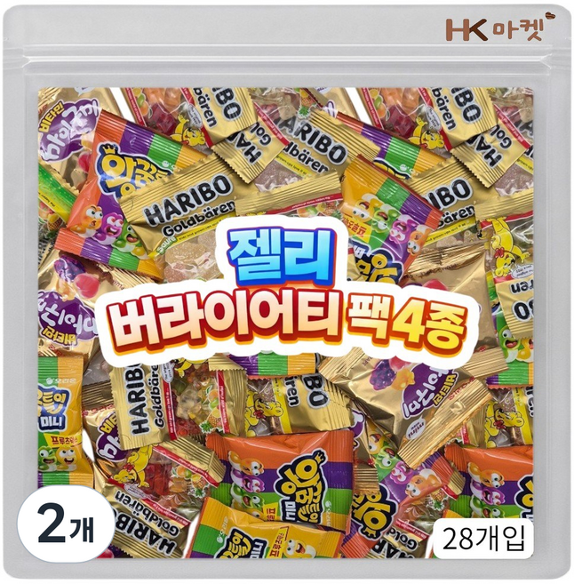 에이치케이마켓 젤리 버라이어티 팩 4종 혼합 28개입(비타민마이구미 왕꿈틀이미니 하리보골드베렌 하리보골드베어), 340g, 2개