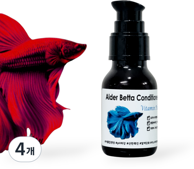 베타젠 비타민 플러스 (Betta Zen) 베타 수질 컨디셔너 종합비타민 오리나무열매 블랙워터, 4개, 50ml