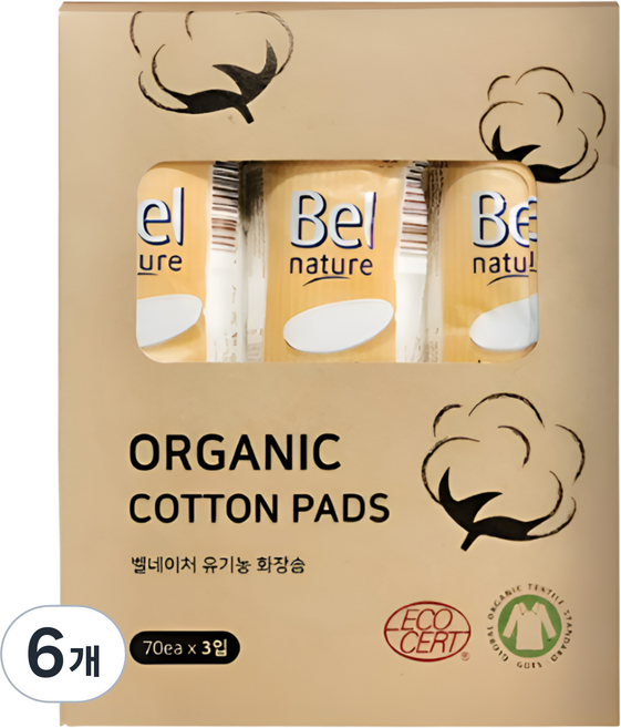 벨네이처 유기농 화장솜, 70매입, 6개
