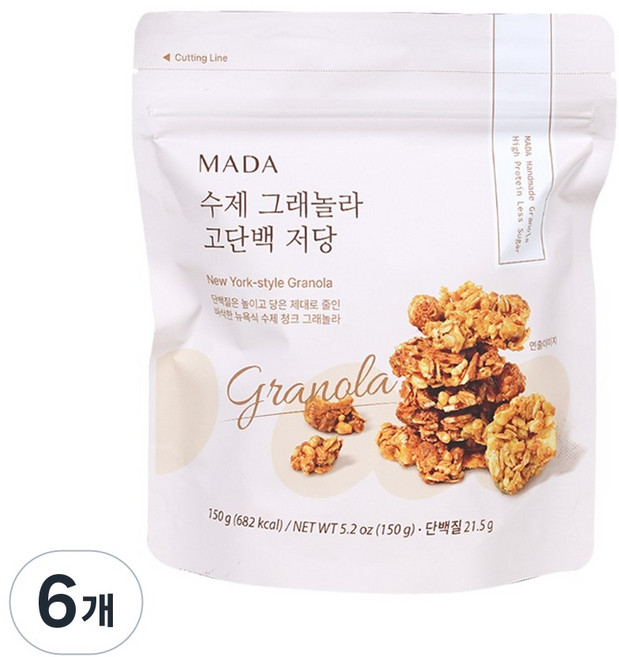 MADA 수제 그래놀라 고단백 저당, 6개, 150g