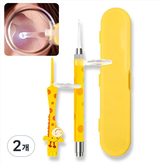 오데트 기린 귀이개 LED 발광 귀지 핀셋 세트, 2개, 1세트