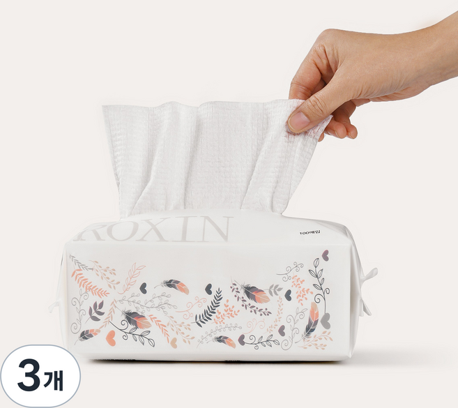 록신 순식물성 섬유 도톰한 엠보싱 패턴 팝업형 무형광 일회용 페이스타올 휴대용 다용도 수건, 3개, 100개입