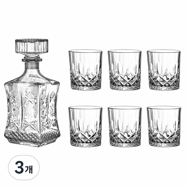크리스탈 커팅 유리 양주 위스키 디캔터 750ml+220ml 잔 6p, 3개, 750ml