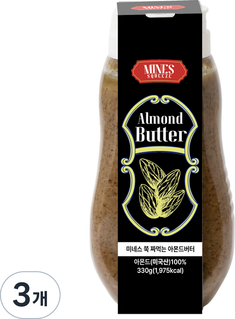 미네스 대용량 % 쭉-짜먹는 아몬드버터, 330g, 3개