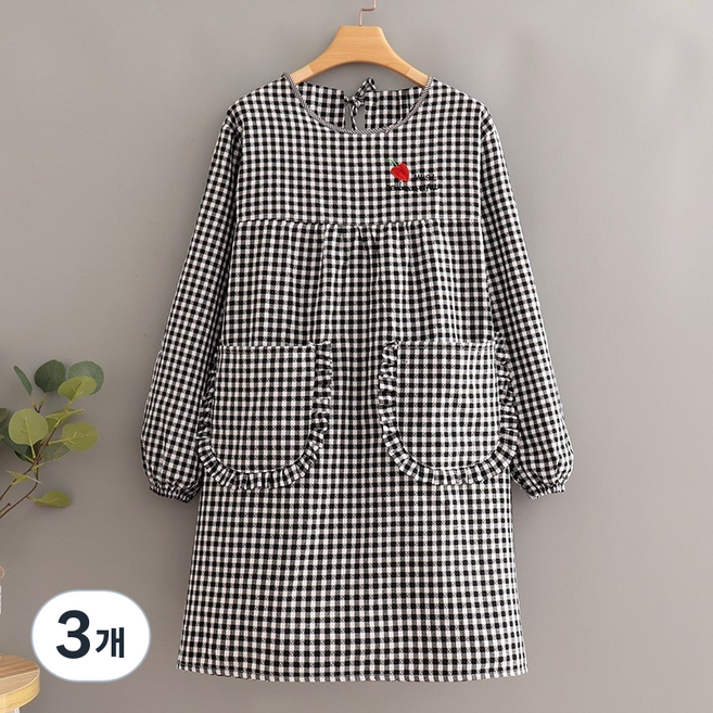 선호그룹 일본앞치마 입는 보육교사 린넨 빅사이즈 앞치마 약국 거즈 행주 끈없는 김장 나일론 제작 겨울 미용실 어린이집 일회용, 블랙, 3개