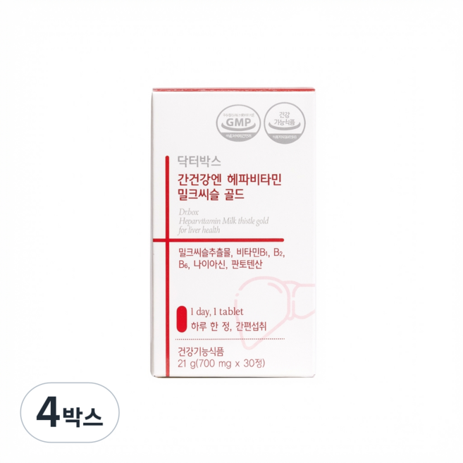 닥터박스 간건강엔 헤파비타민 밀크씨슬 골드 (내과 전문의 성분 배합), 4박스, 30정