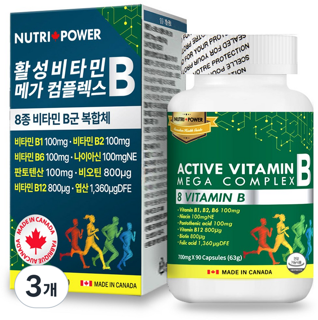 뉴트리파워 활성 비타민B 메가 컴플렉스, 3개, 90정