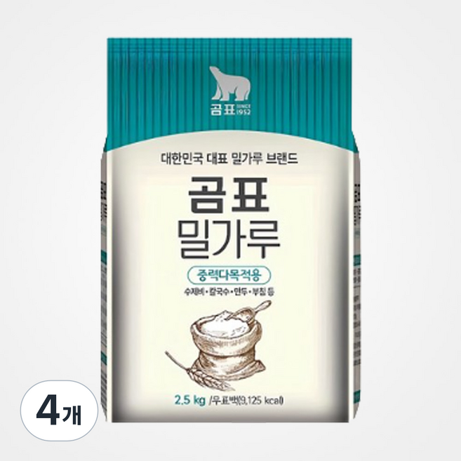곰표 밀가루 중력 다목적용, 2.5kg, 4개