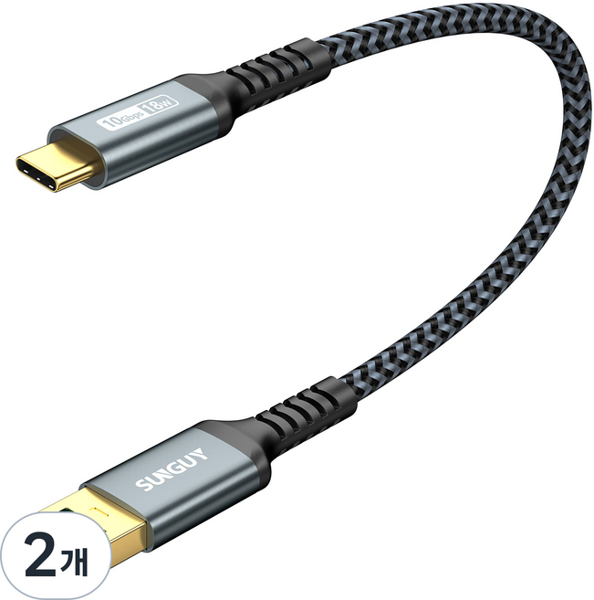 SUNGUY USB C타입 고속 충전 케이블 데이터 전송 10Gbps 18W, 2개, 그레이, 0.3m