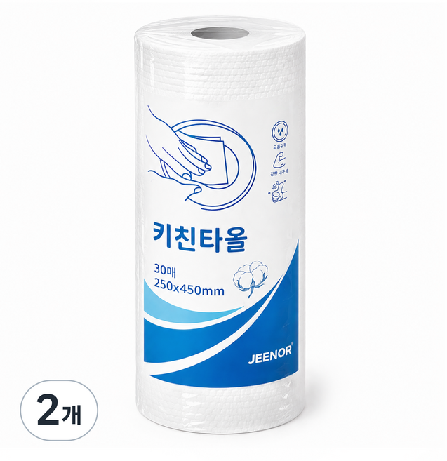 빨아쓰는 행주 키친타월 대형 도톰한 롤형 250 x 450mm, 2개, 30매
