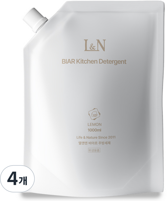 L&N 비아르 주방세제 리필, 4개, 1000ml