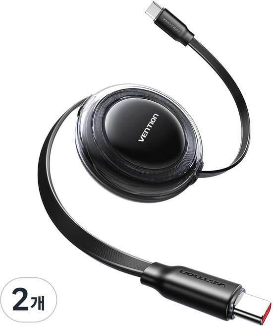 벤션 PD 100W C to C타입 고속 충전 4단 릴 케이블, 2개, 블랙, 1.5m