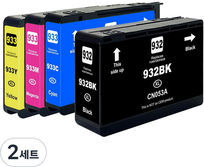훼이머스잉크 HP 932XL/HP 933XL 호환잉크 대용량 6100 6600 6700PREMIUM 7110 7510 7610 7612, (검정+파랑+빨강+노랑), 2세트