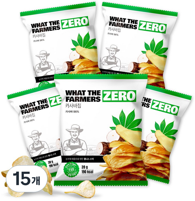 왓더파머스 글루텐프리 비건 통슬라이스 정제설탕제로 카사바칩 건강한 저당 과자, 15개, 39g