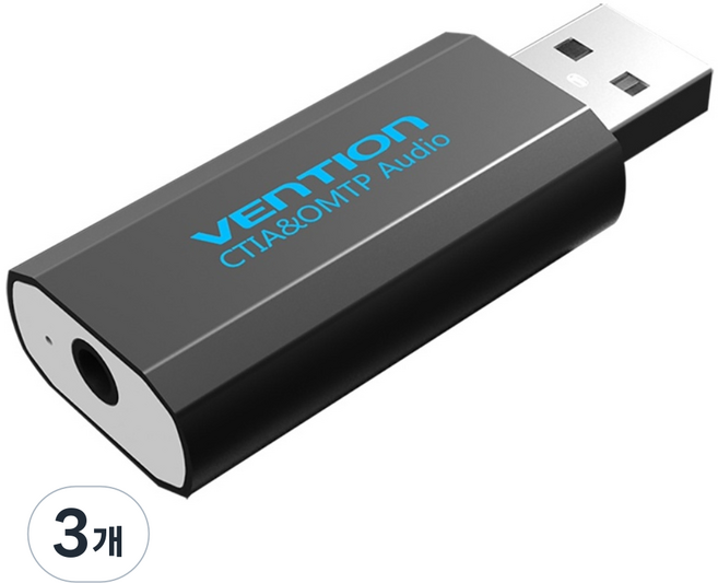 벤션 USB 사운드카드 어댑터 스테레오 외장형 블랙, VAB-S16-B, 3개