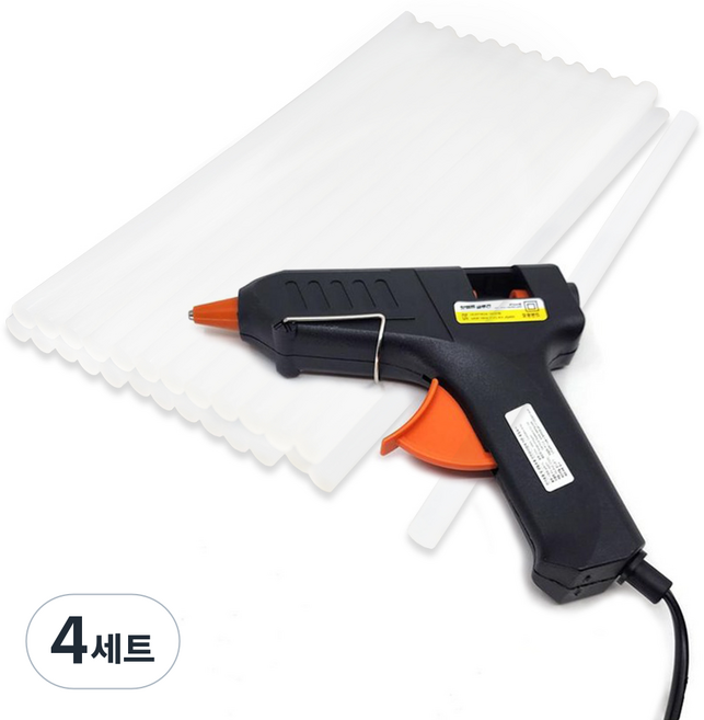 오공 핫멜트 글루건 11mm 대형 40W + 엘앤엠 핫멜트 글루건 스틱 대 11mm 600g, 4세트