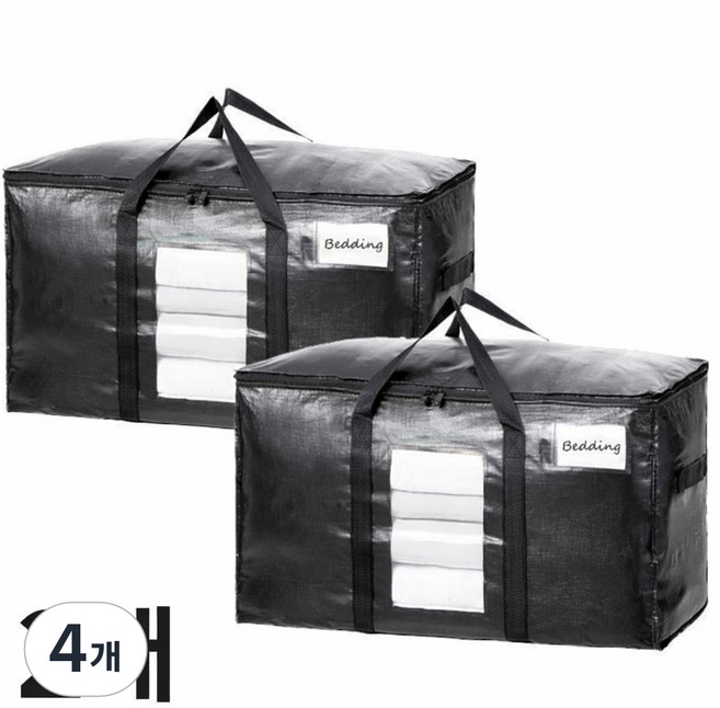 이지몰 타포린 특대형 수납보관함 대용량 방수 수납가방 1+1, 블랙, 4개