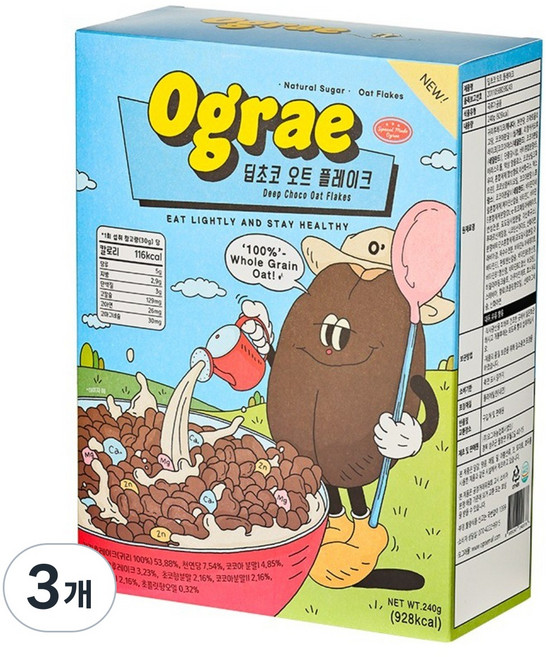 오그래 딥초코오트플레이크 리얼 카카오 건강한 귀리 시리얼, 3개, 240g